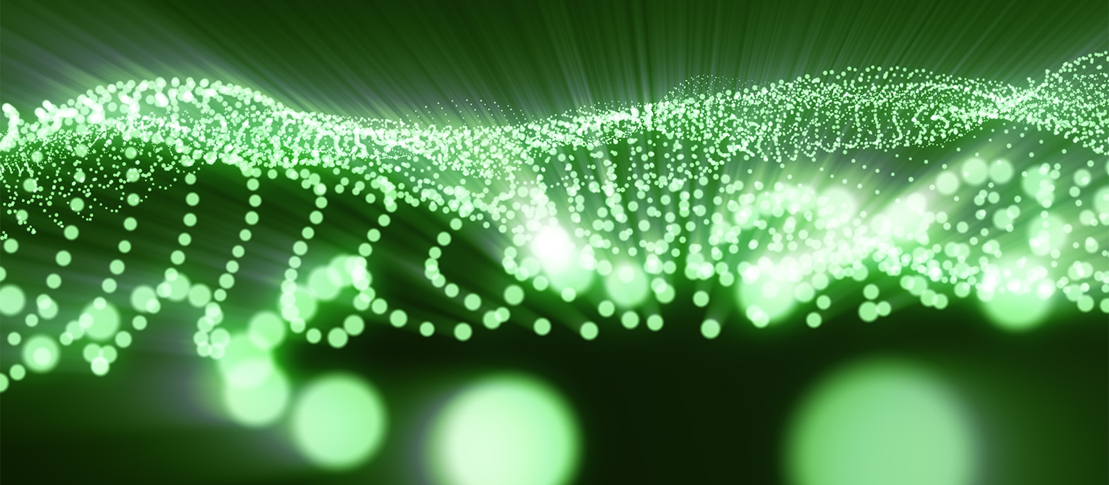 Wave of dots patterns bursting with light, symbolizing the dynamic unlocking of IoT data at the edge.