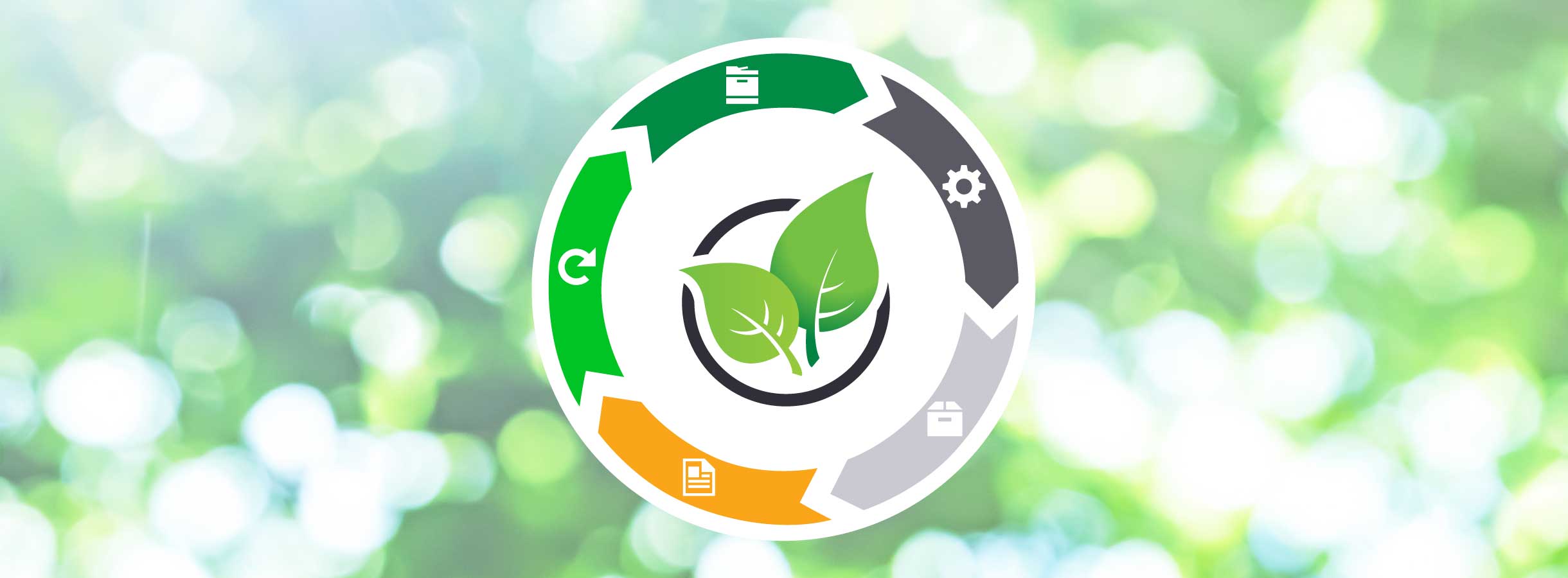 Illustration af det cirkulære design af bæredygtige Lexmark forbrugsstoffer.
