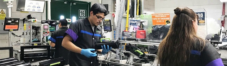 Lexmark employees recycling toner cartridges