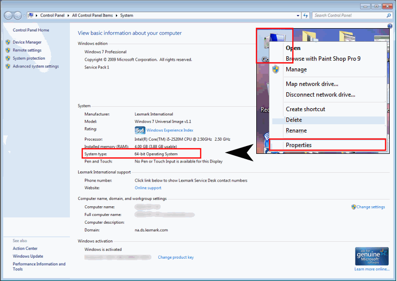 Screenshot for how to identify Windows bit