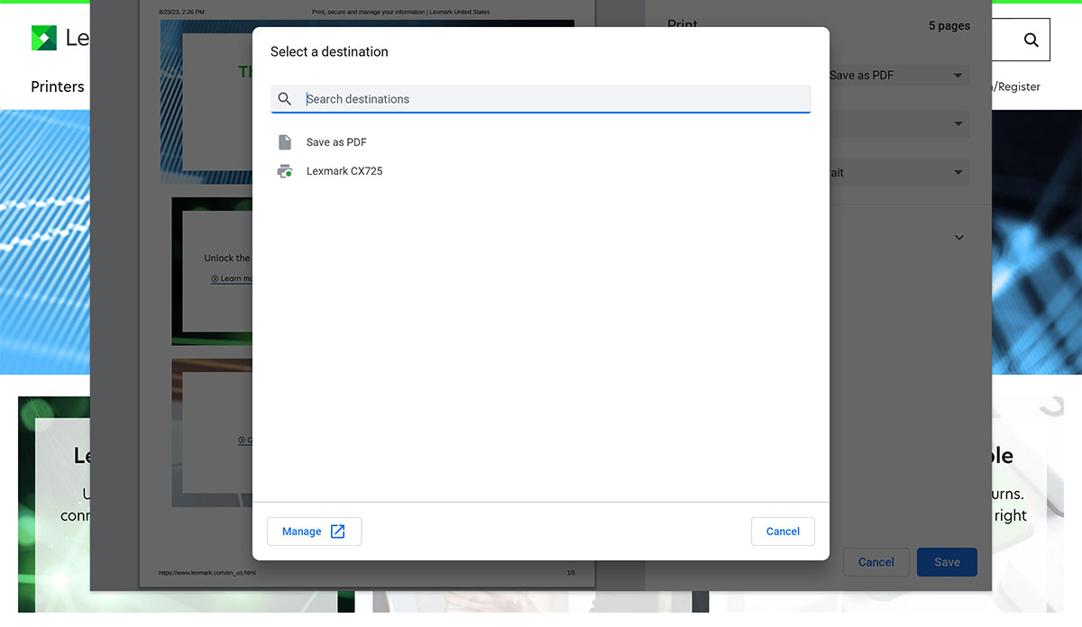 Screenshot showing how easy it is to print to a Lexmark printer from Chromebook using IPP.