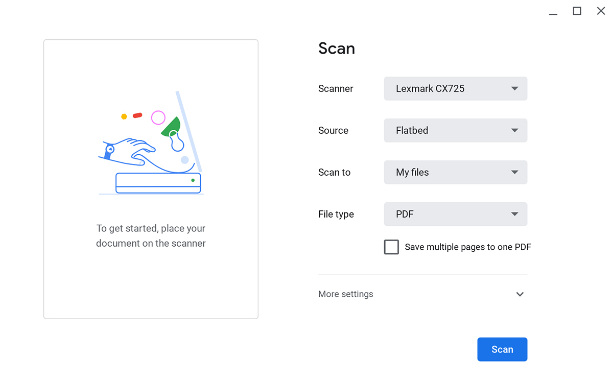 Screenshot showing how easy it is to scan with a Lexmark printer to Chromebook using IPP.