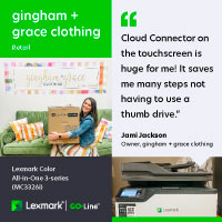 Online women's clothing boutique owner with Lexmark GO Line printer